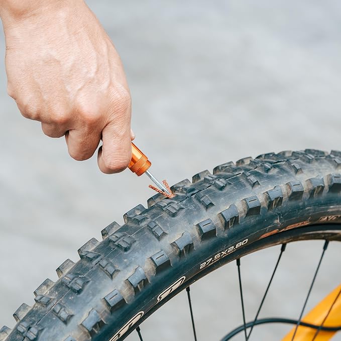 Granite Suture Aero Tire Plug Kit with Integrated CO2 Inflator, Tubeless Tire Repair Kit with 2 Size Plugs, CO2 Tire Inflator Works with Presta Valve