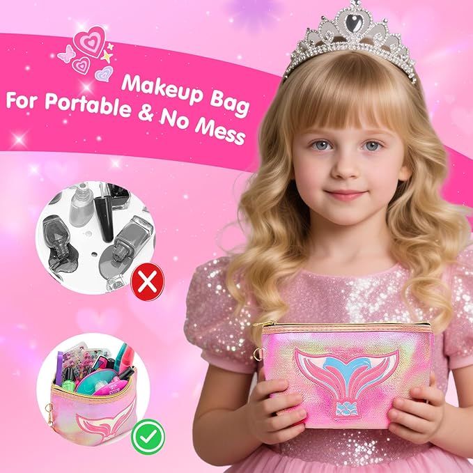 Amagoing Kids Nail Polish Set for Girls, Girls Nail Kit Ages 7-12 with Nail Dryer, Quick-Dry Nail Polish, Nail Art Pens, Cartoon Press on Nail, Makeup Bag, Spa Manicures Birthday Christmas Gift Toy