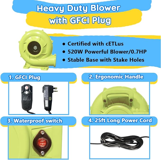 Inflatable Water Slide Park for Party Fun,15x15FT,Big Splash Pool,Long&Short Slides,Fun Crawl Tunnel,Basketball Hoop,GFCI Blower,Bounce Castle for Kids