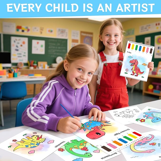 Paint with Water Coloring Books for Toddlers, Dinosaurs Theme Mess Free Watercolor Painting Papers for Kids Water Color Paint Kit Art Craft Birthday Gift for Ages 1-3, 4-8