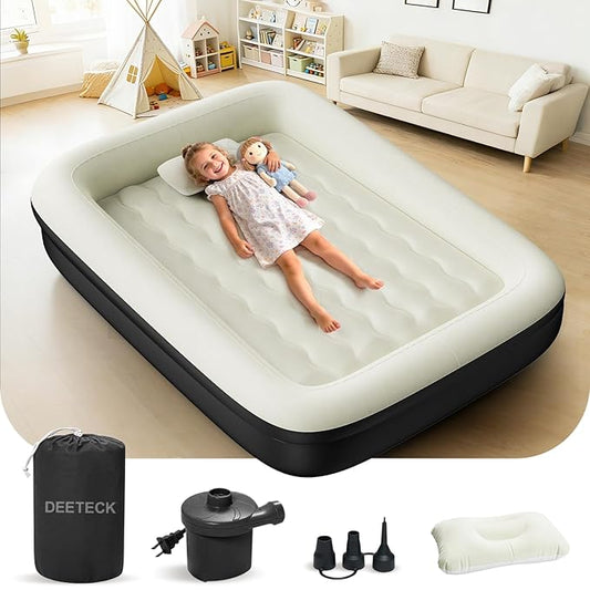 Inflatable Toddler Travel Bed - Toddler Blow Up Mattress with Safety Sides - Kids Air Mattress with Electric Pump & Carry Bag - Lightweight Camping Portable Bed for Sleeping Outddor - 64inch