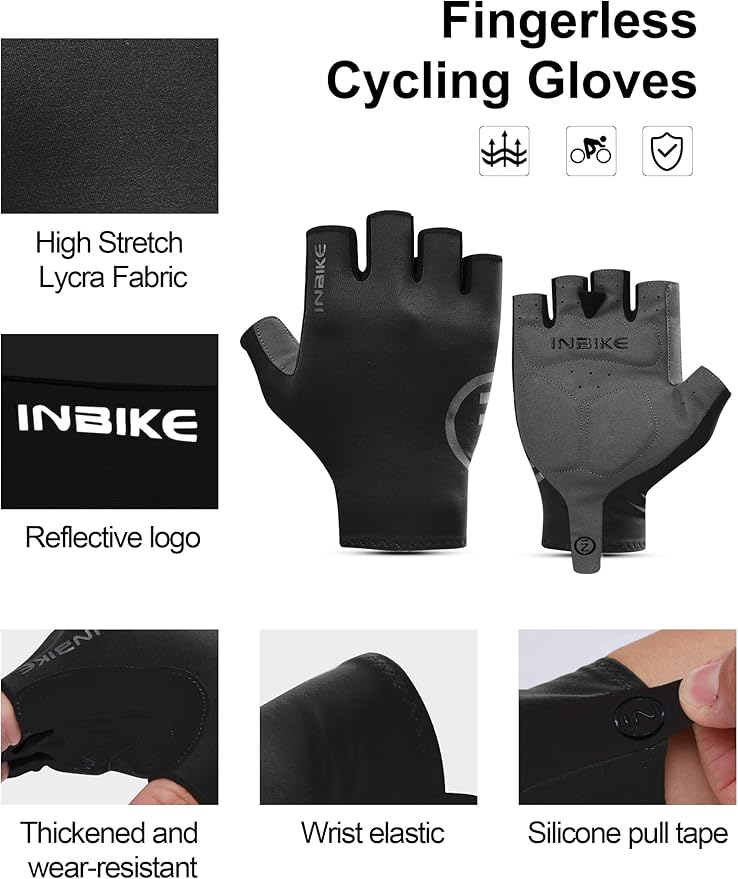 INBIKE Cycling Gloves for Men Women, Breathable Bike Gloves Lightweight Half Finger Biking Glove Mountain Road Bicycle