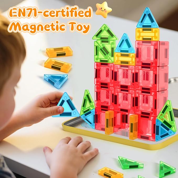 Magnetic Tiles Magnetic Blocks Building Toy: Portable Mini Magnetic Tiles Travel Set 32 Pieces Montessori Toys Birthday Gift for Kids Girls and Boys Ages 3-12 Years Old Preschool Classroom Must Haves