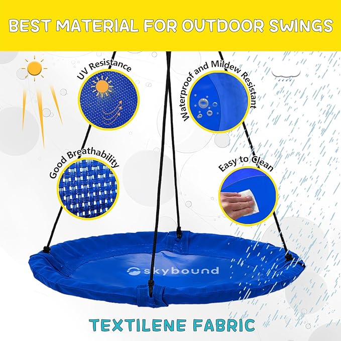 SkyBound 40inch Tree Swing Saucer Swing - 600LB Weight Capacity - Outdoor Swing with Hanging Straps - Waterproof Tree Swings for Kids - Tire Swings for Trees - Durable Flying Swing Seat for Children