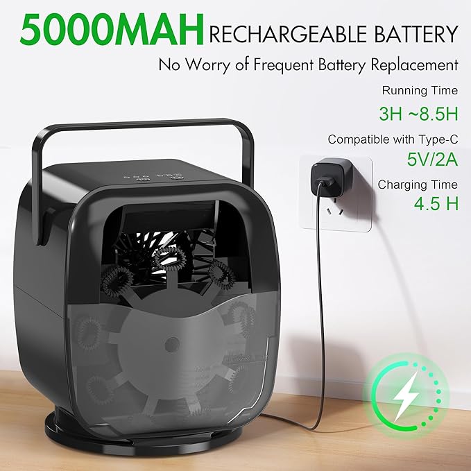 KIDWILL Rechargeable Bubble Machine, Automatic Bubble Blower - 5,000mAh Power, 90°/180°/360° Auto Rotation, 3 Speeds - Bubble Maker Toy for Toddler, Kids, Pets, Parties Indoor Outdoor