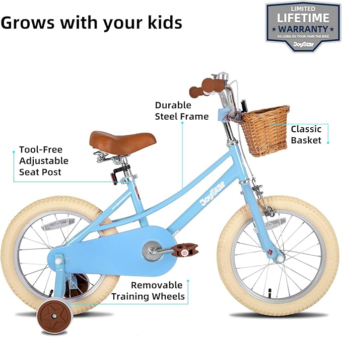JOYSTAR Girls Bike for 2-12 Years Old Toddlers and Kids, 12" 14" 16" 18“ Retro Style Kids Bike with Training Wheels, 20 Inch Children Bicycle with Kickstand