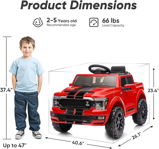 Licensed Ford Shelby F-150 24V Kids Ride on Toy, Electric Car for Kids with Remote Control, 400W Motors - Red