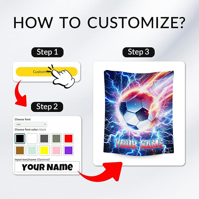 Soccer Blanket for Boys Personalized Kids Throw Gifts - Custom Name Soft Plush Blankets for Couch, Bedroom & Living Room (4 Sizes Choose)