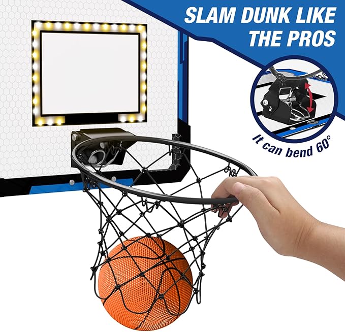 2 Player Basketball Game, Dual Shot Over The Door Mini Basketball Hoop Indoor with Scoreboard & LED, Basketball Toy Gifts for Kids Boys Girls Adults, Suit for Bedroom/Office/Outdoor/Pool, Blue