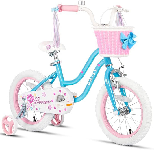 Glerc Daisy Girls Bike, 12 14 16 Inch Kids Bike for Ages 2-7 Years Old Children, Princess Style Kids Bicycle with Training Wheels & Basket & Streamers, Multiple Colors