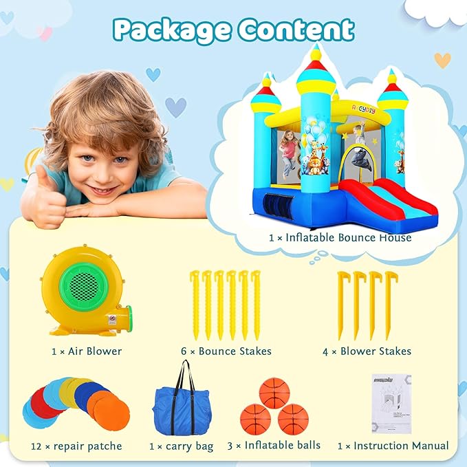 AKEYDIY Bounce House for Kids Toddlers Girls/Boys Gifts, Inflatables Funny Animals Bounce House for Kids 3-6 Bouncy Castle with Blower, Jump House with Slide, Pitching Game Indoor, Backyard