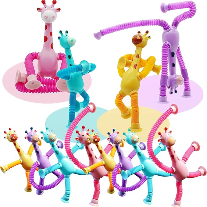 4 Pack Telescopic Suction Cup Giraffe Toy, Stretchy Giraffe SuctionAnimal Autism Sensory Toy for Toddlers, Travel Essential, Educational Classroom Treasure Box, Stretchy Giraffe Party Favors