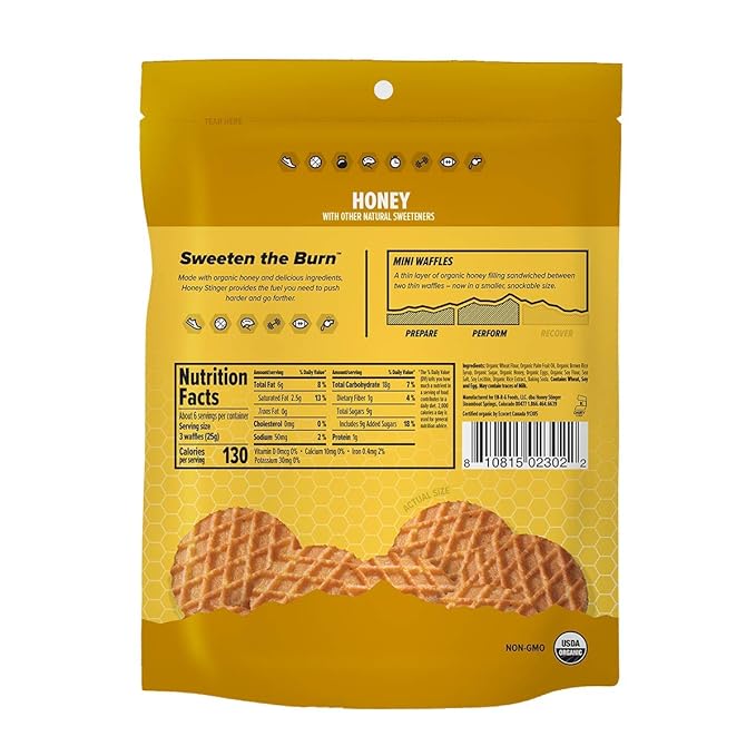 Honey Stinger Organic Mini Honey Waffles, Energy Stroopwafel for Exercise, Endurance and Performance, Sports Nutrition for Home & Gym, Pre and Post Workout, 1 Bag, 5.3 Ounce