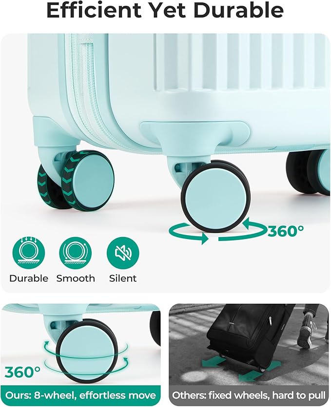 BAGSMART Carry On Luggage 22x14x9 Airline Approved with Spinner Wheels,100% PC Hardside Expandable Luggage with TSA Lock for Trips, 20 Inch Rolling Suitcases for Men Women,Green