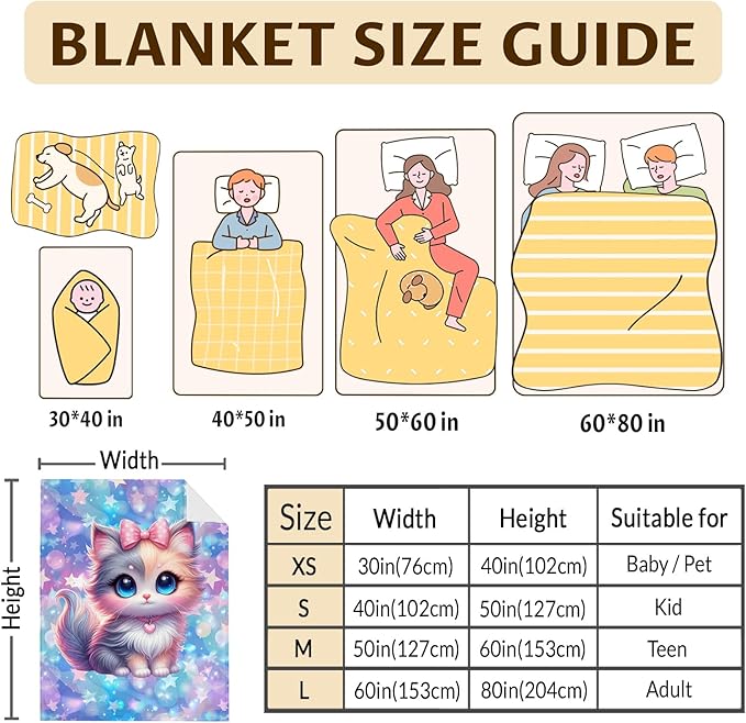 Kids Blanket for Girls Cat Blankets for Kids Teen Gift for Birthday, Cozy Soft 60 x 50 Inches Flannel Throws Cat Supplies for Bed Travel Sofa Living Room Decor