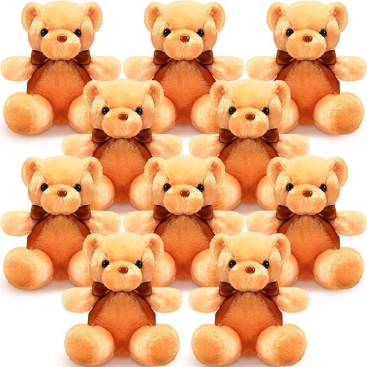 Skylety 10 Pieces Bears Bulk Stuffed Animals Soft Plush Toy Gift Bears with Ribbon Bow for Boys Girls Birthday Wedding Baby Shower Party Favor(Brown)