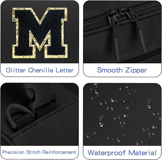 Initial Insulated Lunch Bag for Boys Kids, Back to School Gift, Reusable Leak-proof Lunch Box with Adjustable Strap for School Daycare Travel Picnic（Black，M）