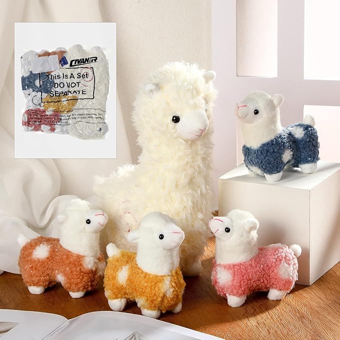 Civaner Llama Stuffed Animal with 4 Baby Llama Plushies Operation Christmas Cute Alpaca Plush Set Soft Kawaii Alpaca Pillow for Kids Girls Birthday Christmas Charity Donation Gift Home Decor(White)