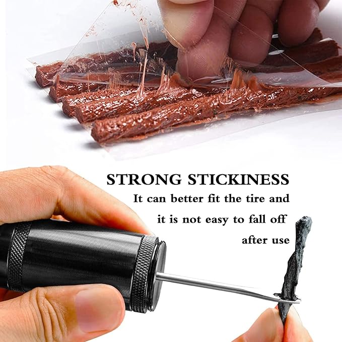 ATEN Tubeless Bike Tire Repair Kit for MTB and Road Bicycle Tires, Fix a Puncture or Flat, Includes Plugger Tool and Plugs - 5 Bacon and 5 Black Strips