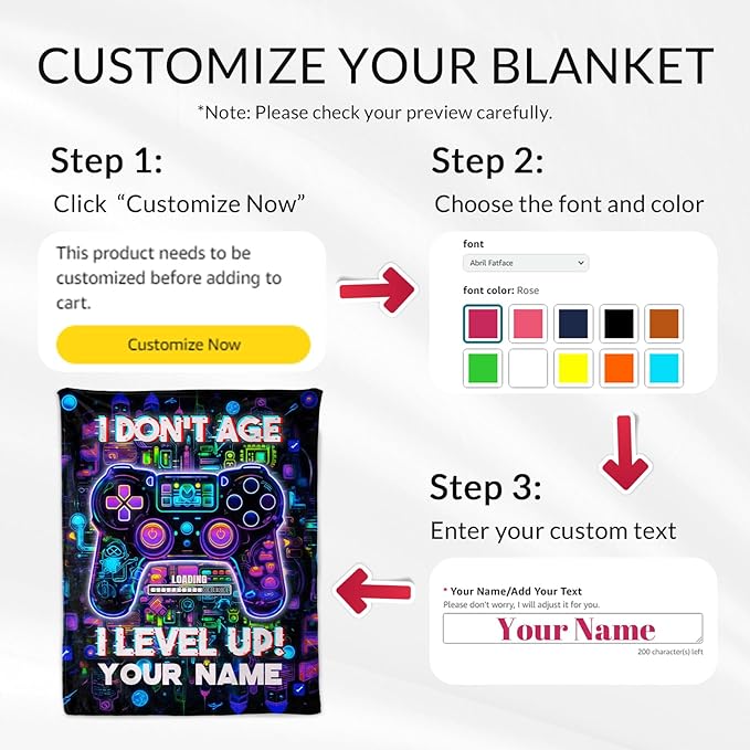 Personalized Gaming Blanket for Boys - Breathable Lightweight Black Gamer Throw Blankets - 40" x 50" Inches for Couch - Cool Gamer Stuff