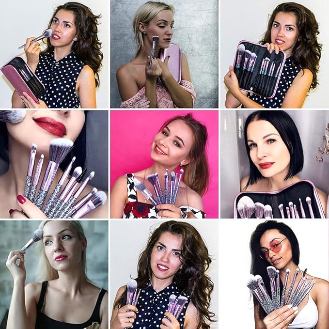 Girls Makeup Brushes Set for Teens with Case, Glitter Teen Make up Brush Set, Eyeshadow Brush Set for Teen Girls, Teenagers Eye Shadow Brush Set, Vegan Makeup Brush