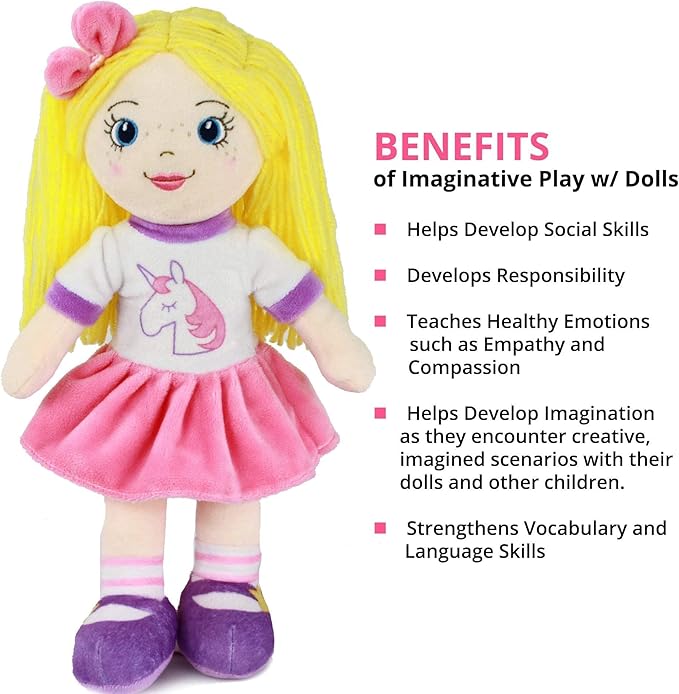 Playtime by Eimmie 14" Soft Baby Doll for Girls (Eimmie) - Plush Rag Doll for Toddlers & Infants, Washable Stuffed Toy with Sensory Fabric Body - Great for Baby Showers, Birthdays & Special Occasions