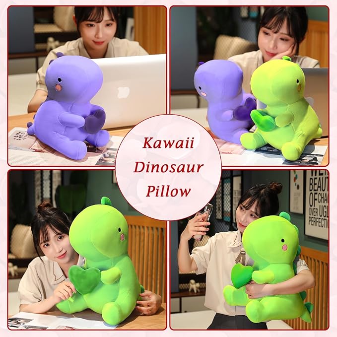 SQEQE Dinosaur Stuffed Animal, Loving Soft Dino Plush Toys with Holding Heart for Valentine Day, Sweet Romantic Anniversary Birthday Gift for Her Girls Boys Girlfriend(Purple,20 inch)