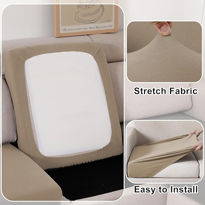 100% Waterproof Couch Cushion Covers, Stretch Sofa Seat Covers, Reversible Protector Covers for Pets, Washable (Loveseat Cushion, Sand), Medium
