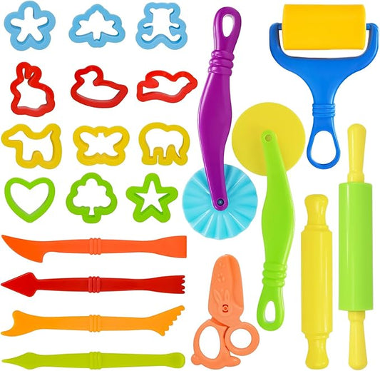 Playdough Tool Set, 22 Pcs Play Dough Tools Sets for Kids Ages 4-8, Playdough Accessories Includes Cutters Roller, Rolling Pins, Safety Scissors, Plastic Knife, Animal Shapes Cutters