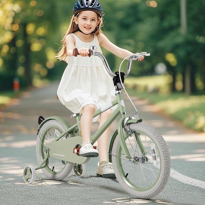 BABY JOY Colorful Macarons Kids Bike, 12 14 16 18 Inch Sporty Children's Bicycle with Training Wheels, Adjustable Handlebar & Saddle, Handbrake & Coaster Brake, Boys Girls Bike for 3-8 Years Old