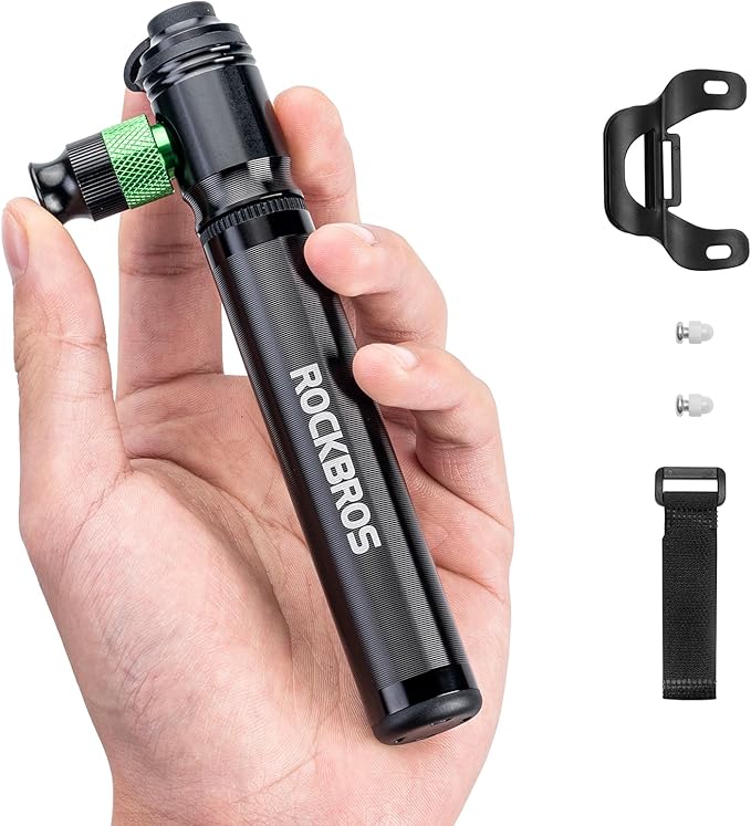 ROCKBROS Mini Bike Pump 110PSI Hand Pump and CO2 Inflator Dual Purpose Presta and Schrader Valve Compatible Bicycle Tire Pump for Road and Mountain Bikes Insulated Sleeve - No CO2 Cartridges Included