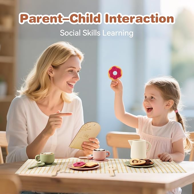 Youuys Wooden Tea Party Set for Toddlers Little Girls with Silicone Teapot Set & Felt Toys & Flower Arranging Toy and Portable Storage Basket, Pretend Play Toys for 3 4 5 6 Year Old Girl