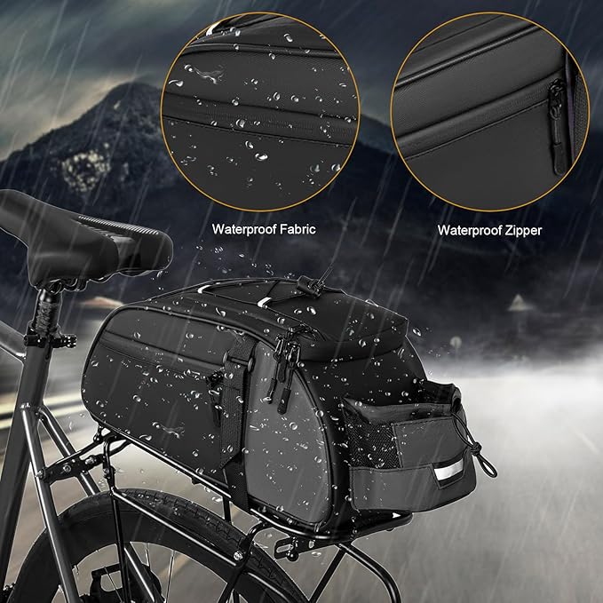 Dreamoon Waterproof Bike Rear Rack Bag, 10L Large Capacity Bicycle Trunk Bag, Reflective Cycling Saddle Panniers with Shoulder Strap, Bike Backseat Bag for Commuter & Outdoor Travel (New-Colorful)