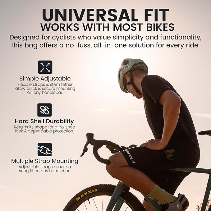 Signature Bar Bag – California Gold | Hard-Shell Bike Handlebar Bag with Waterproof Zippers & Adjustable Straps | Lightweight Bicycle Handlebar Bag, Compatible with Road, Gravel & MTB Bikes