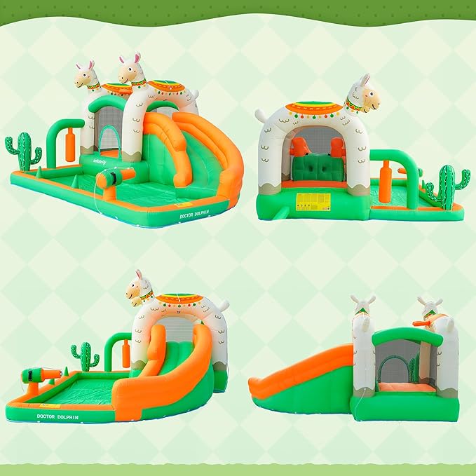 INFLATEBLE Bounce House with Slide for Kids – Llama Theme Water Slide Bouncer with Climbing Wall, Splash Pool & Ball Pit – Wet & Dry Use, Outdoor & Indoor