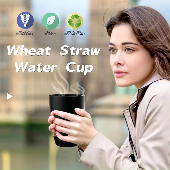 Wheat Straw Cups 6 PCS Good Alternative to Plastic Reusable Cups 20 oz Unbreakable Drinking Cup Reusable Dishwasher Safe Water Plastic Glasses Black