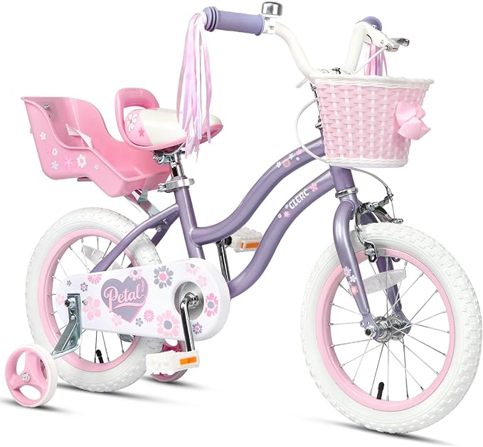 Glerc Petal Girls Bike, 12-18 Inch Kids Bike for Ages 2-9 Years Old Children, Princess Style Kids Bicycle with Training Wheels & Basket & Streamers, Multiple Colors