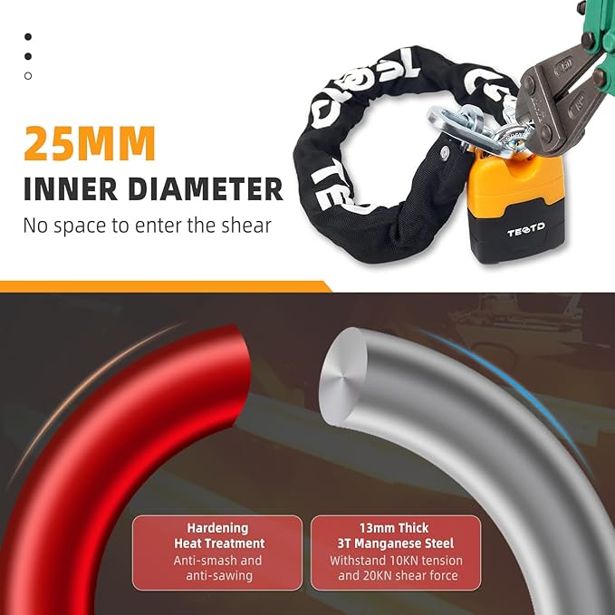 Heavy Duty Anti-Theft Chain Lock - 8.2ft/250cm Long, 10mm Thick, 4 Keys for Containers, Trailers, ATV