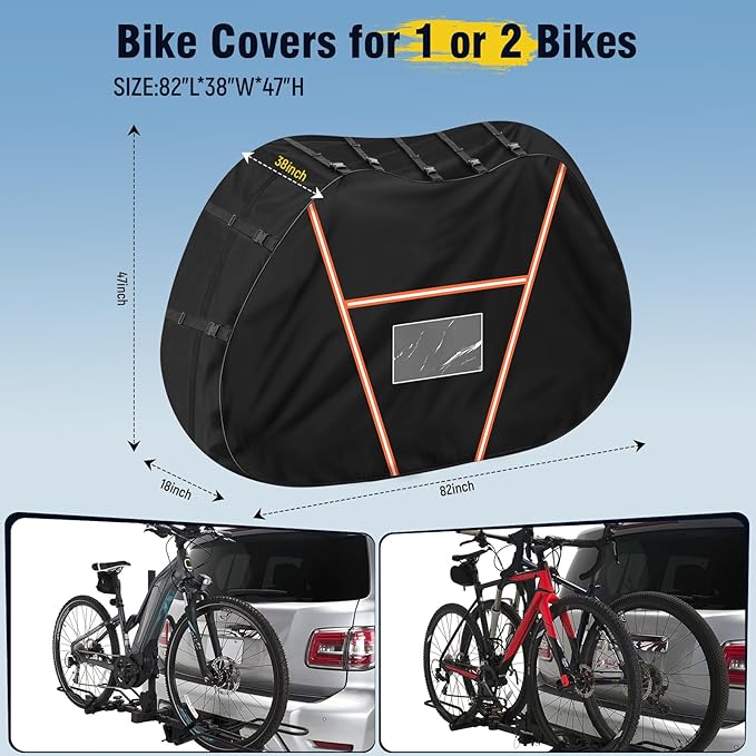 Bike Cover for Transport 2 Bikes,600D Heavy Duty Bike Covers for 2 Bikes on Rear Bike Rack,Waterproof Bike Rack Cover Outdoor Storage