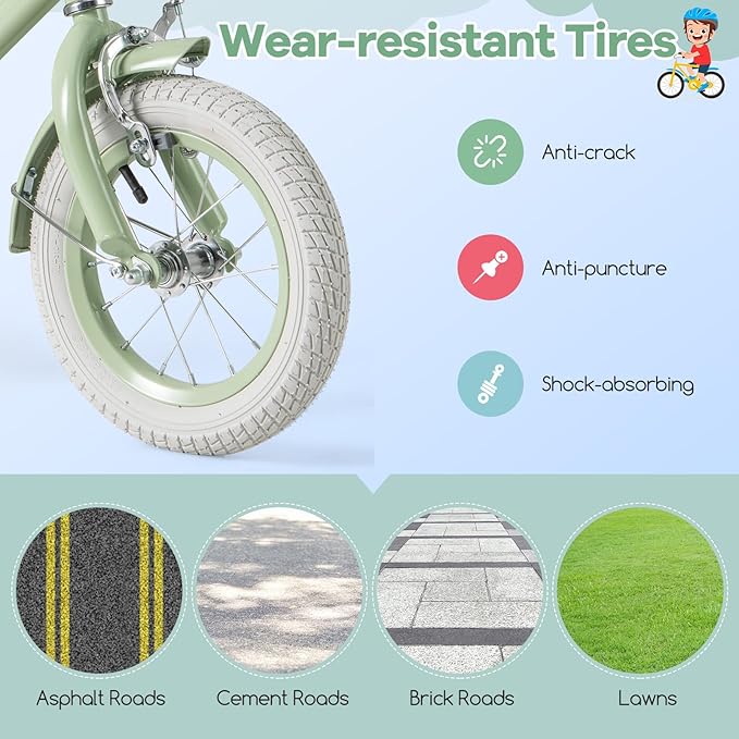 BABY JOY Colorful Macarons Kids Bike, 12 14 16 18 Inch Sporty Children's Bicycle with Training Wheels, Adjustable Handlebar & Saddle, Handbrake & Coaster Brake, Boys Girls Bike for 3-8 Years Old