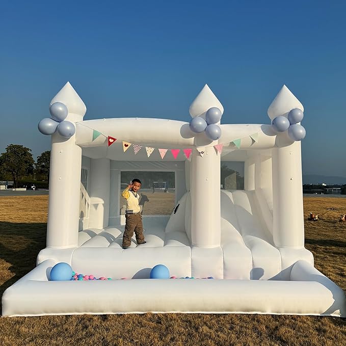 13FTx13FT Oxford White Inflatable Bounce House Big Castle with Ball Pit and Slide Bounce House for Kids 3-12 Indoor and Outdoor Bouncing Castles with Hair Dryers Birthday Parties Wedding Decorations