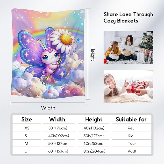 Girls Blankets - Butterfly Blanket Gifts - 50x60 Inches Cute Cozy Soft Flannel Throw for Couch, Office Bed