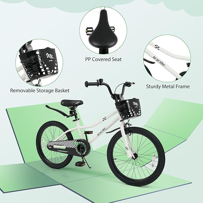 BABY JOY Kids Bike, 12 14 16 18 20 Inch Children Bikes for Boys Girls Teens 3-8 8+ Years w/Training Wheels or Kickstand, Handbrake, Coaster Brake & Removable Basket, Kids Bicycle of Multiple Colors