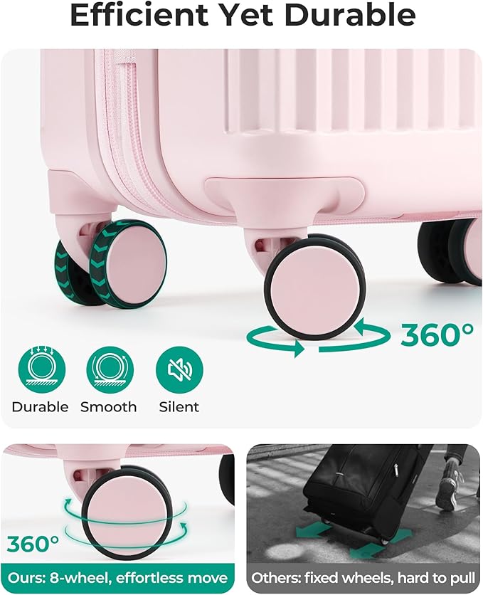 BAGSMART Carry On Luggage 22x14x9 Airline Approved with Spinner Wheels,100% PC Hardside Expandable Luggage with TSA Lock for Trips, 20 Inch Rolling Suitcases for Men Women,Pink