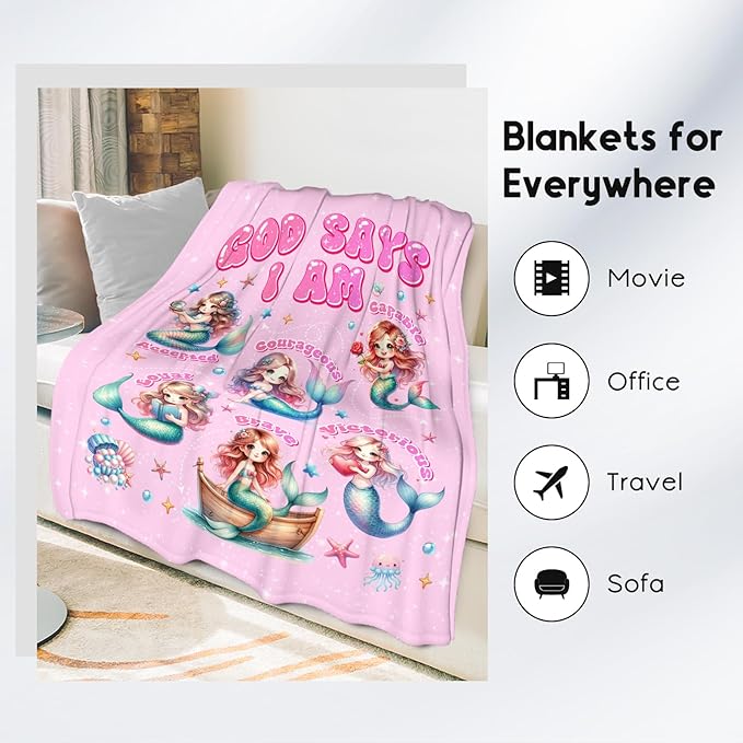 Mermaid Blanket for Girls, Kids' Mermaid Throw Blanket, Party Decorations, 60"x80"