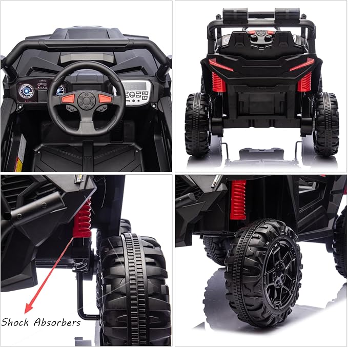 24v Ride On Toys for Big Kids,UTV 2 Seater Ride On Car for Kids,24 Volt Ride On Toys for Boys,W/Remote Control,LED,Music,Bluetooth,4 Shock Absorbers,Toddler 4 Wheeler,Electric Car for(Black)