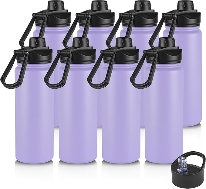 VEGOND 24oz Insulated Water Bottle with Straw Lid, Stainless Steel Metal Water Bottle with Straw & Wide Mouth Lid, Double Wall Vacuum Water Bottle for Hiking Camping, Lavender 8 Pack
