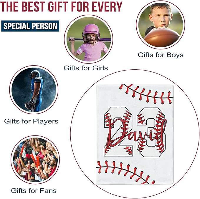 Personalized Baseball Blankets with Name Numbers, Custom Baseball Team Game Throw Flannel Blankets Stuff Gifts for Boys Sports Lover Fans Kids Adult
