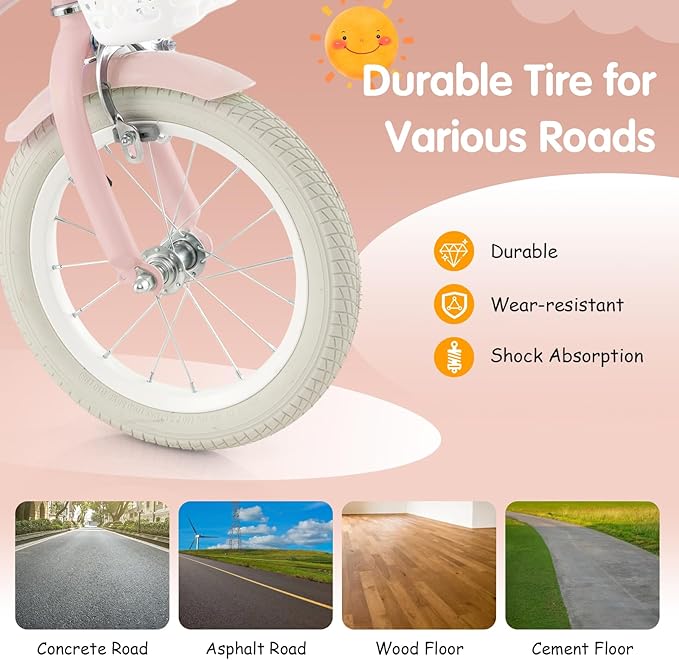 HONEY JOY Kids Bike, 12 14 16 18 20 Inch Toddler Bikes w/Training Wheels, Handbrake & Coaster Brake, Fully Enclosed Chain, Adjustable Handlebar & Seat, Kids Bicycle w/Basket, Girls Boys Bike 3-8