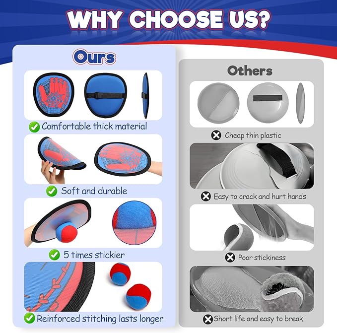 Sunrad Toss and Catch Ball Game Set, Kids Toddler Baseball Catch Ball Outdoor & Beach Toys for Family, Pool Beach Yard Camping Outside Game for Kids Age 3 4 5 6 7 8-12+, Birthday Gift for Boys Girls